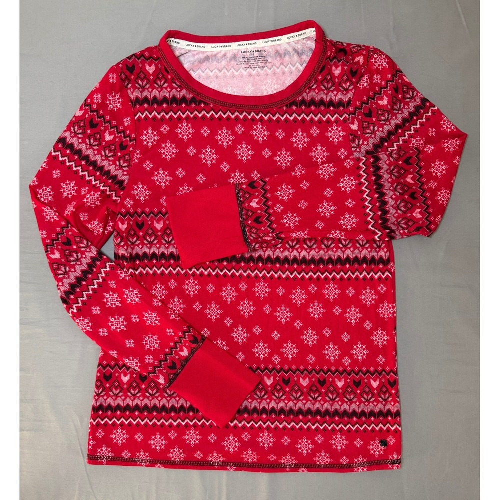 Lucky Brand Womens Red Winter Snow Pajama Set Long Sleeve Top Leggings Size L - Picture 2 of 10